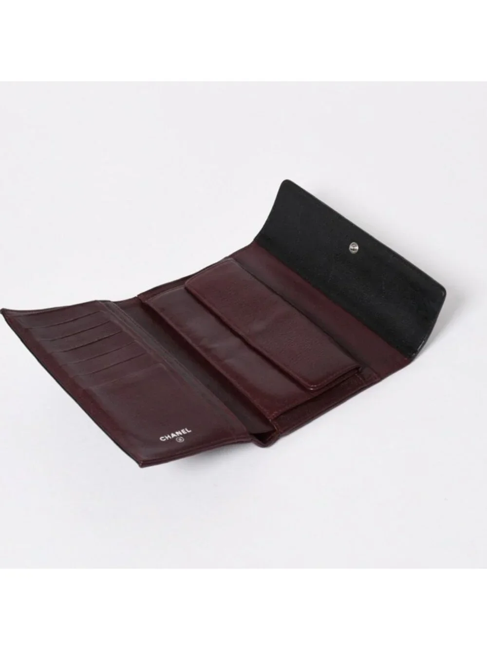 Chanel Bicolor Wallet CC Logo Calfskin Black Bordeaux Silver